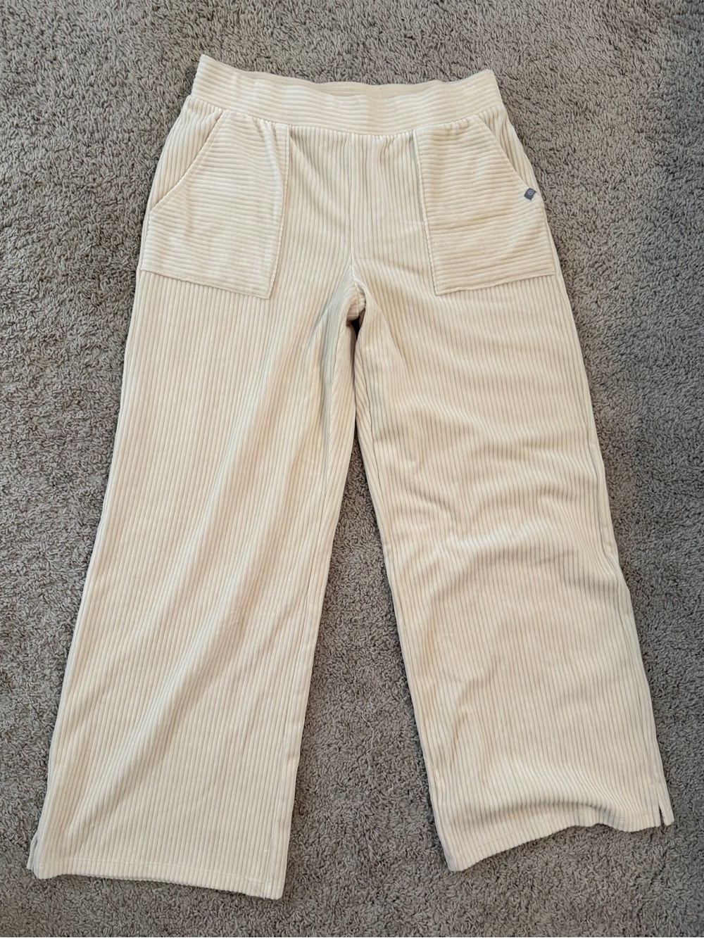 NWT Talbots Sky Lounge Velour Wide Leg Pants Cream Ivory Size M Ribbed Pull On